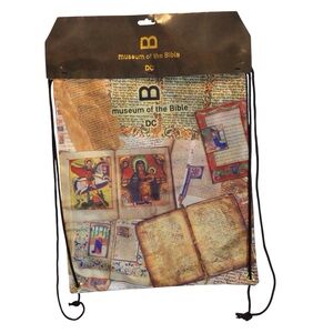 Museum of the Bible DC Drawstring Tote Bag Nylon Black NWT 16” x 13.5”